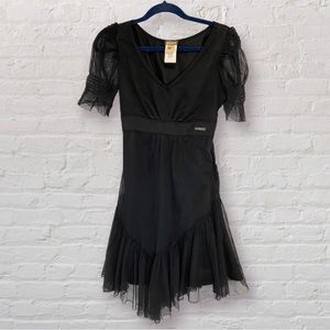 Galliano Black Tulle V-Neck Goth Fairy Designer Dress Size Small IT40